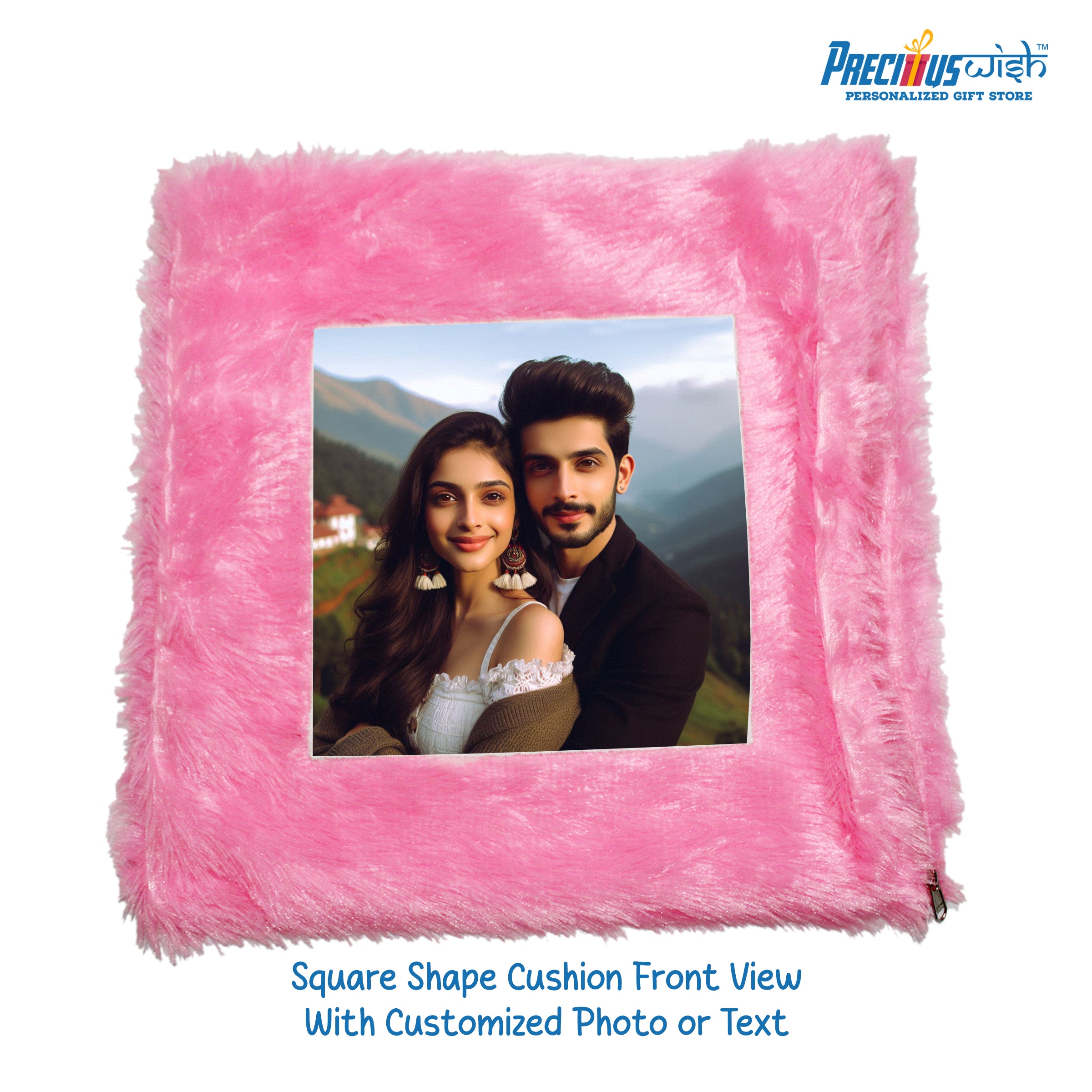 Customized Square Shaped Furr Cushion - Pink Color