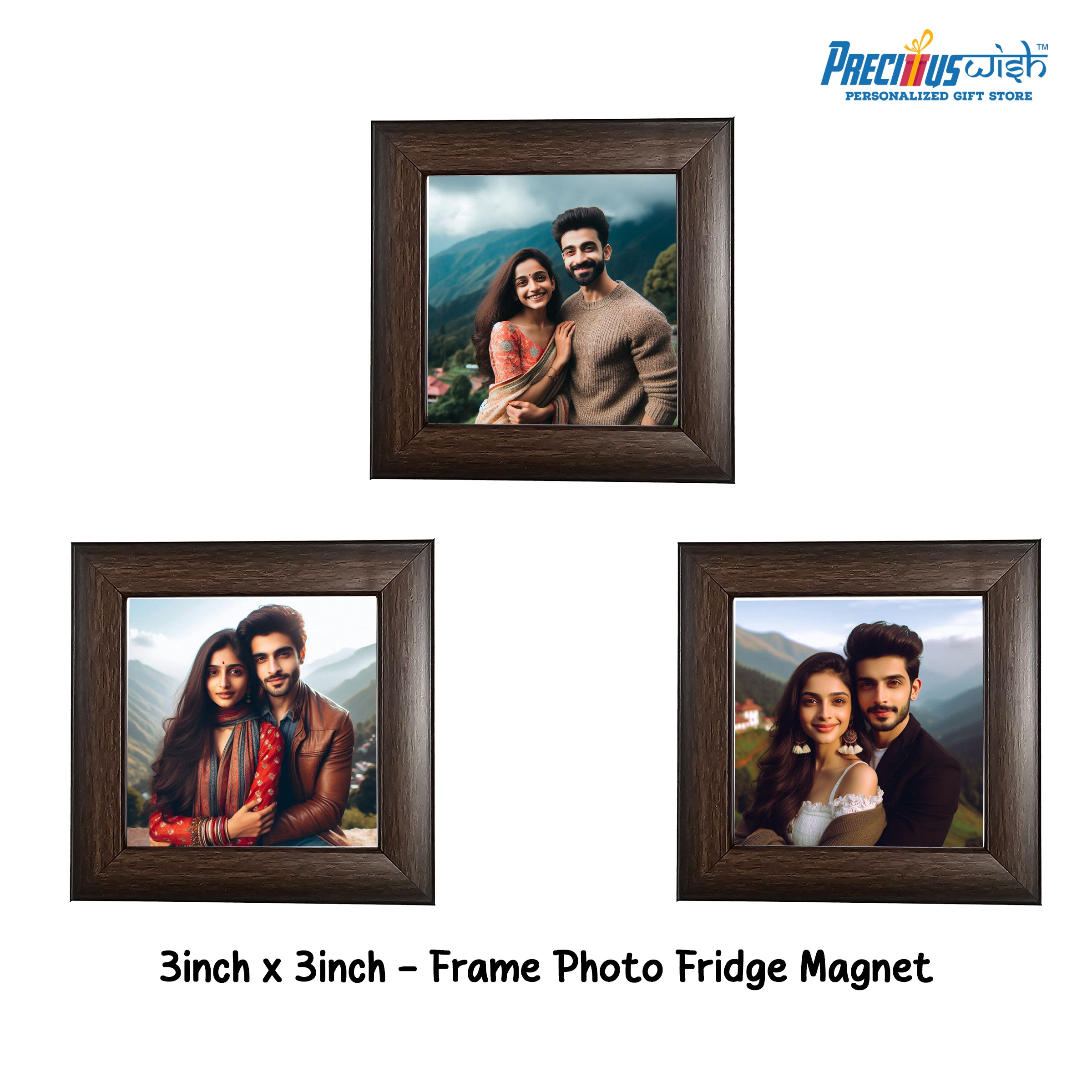 Customized 3inch Fridge Magnet Walnutwood Frame