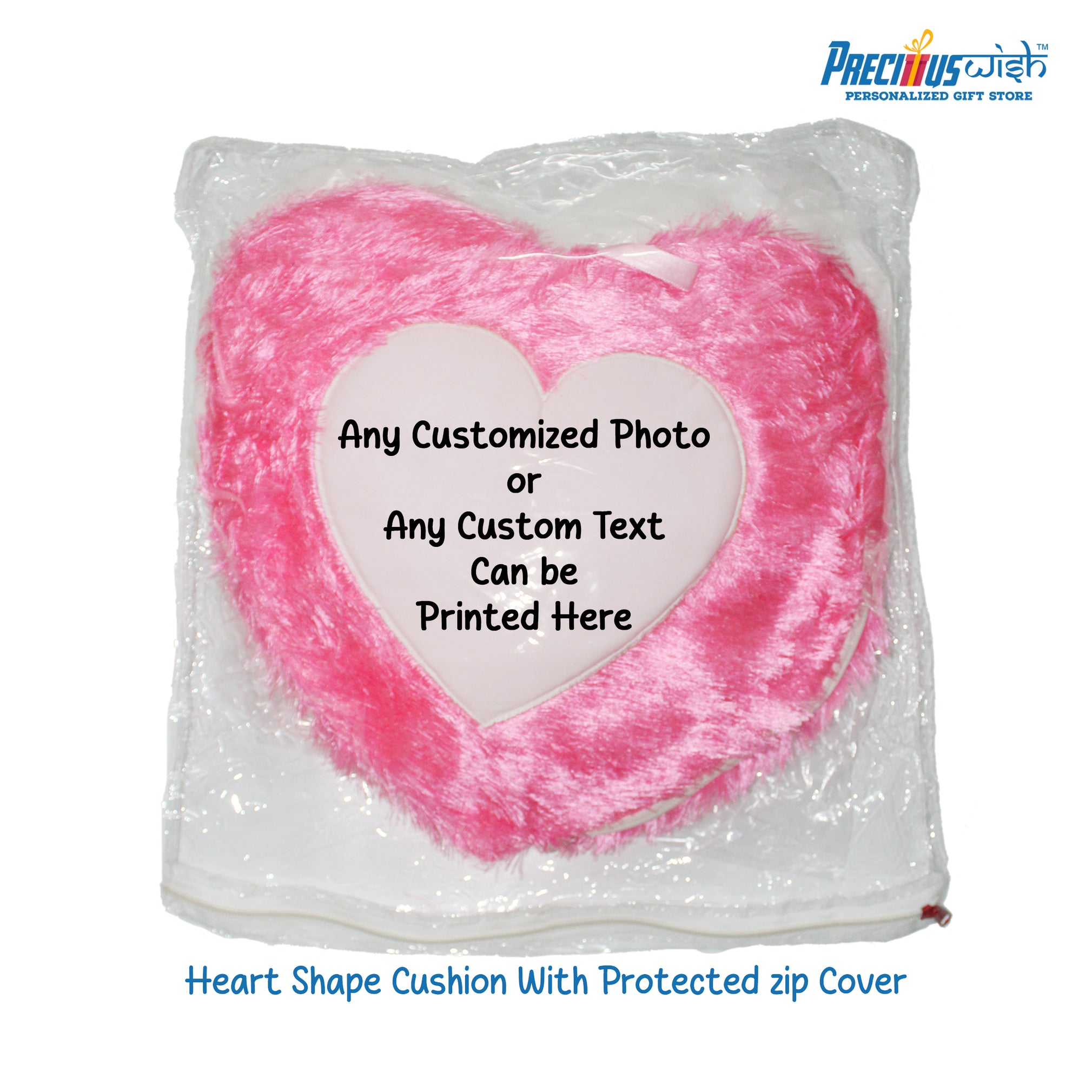 Customized Heart Shaped Furr Cushion - Pink Color