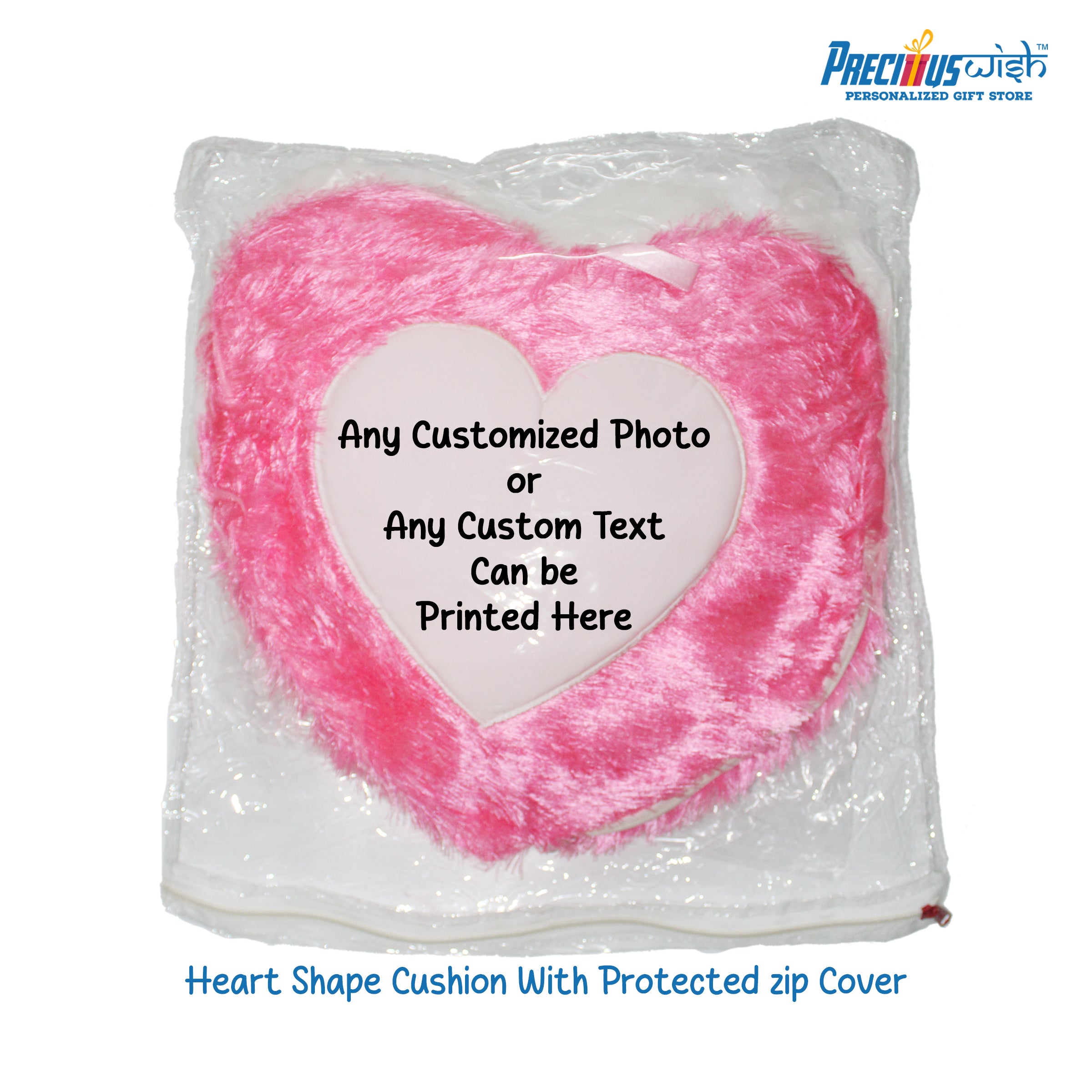 Customized Heart Shaped Furr Cushion - Pink Color