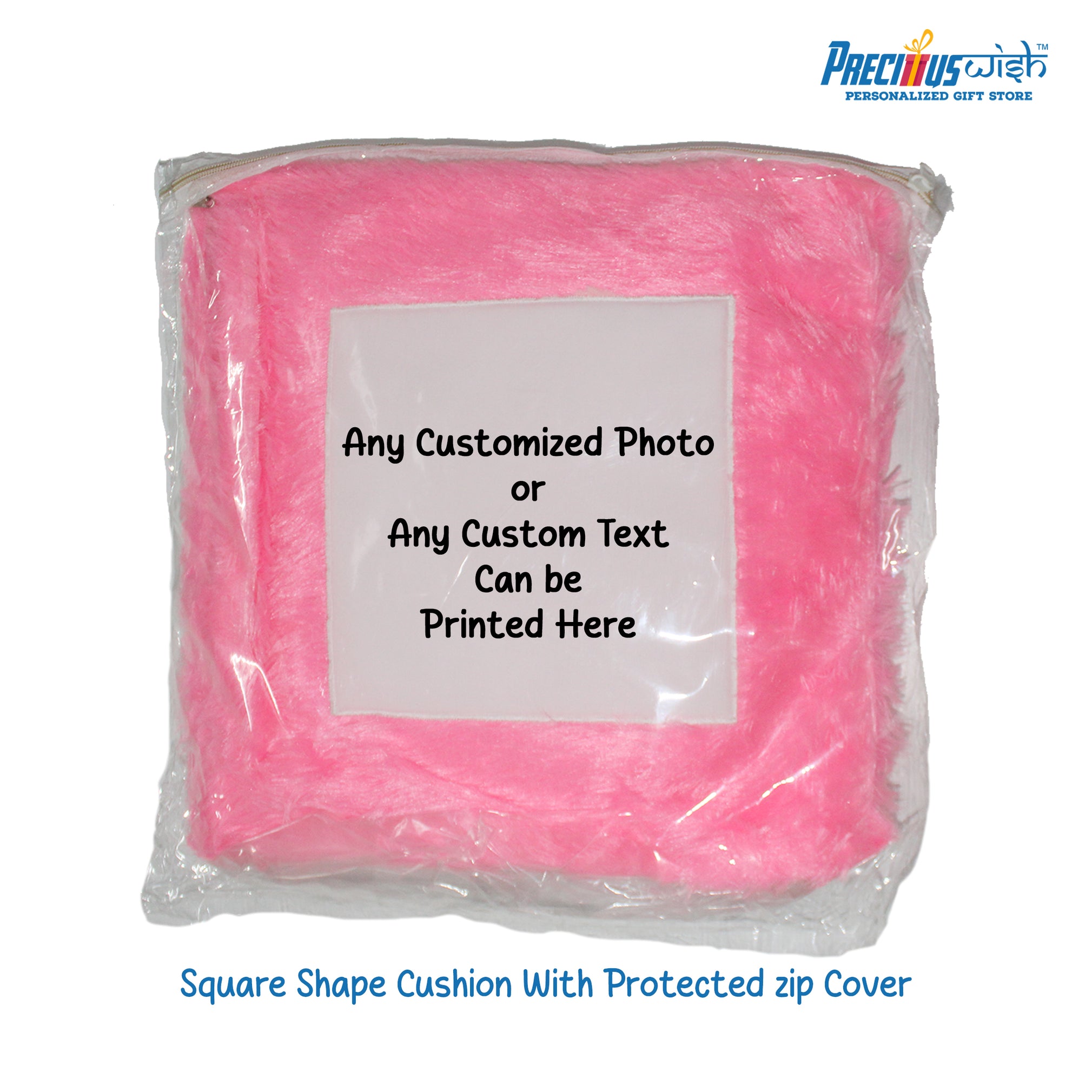 Customized Square Shaped Furr Cushion - Pink Color