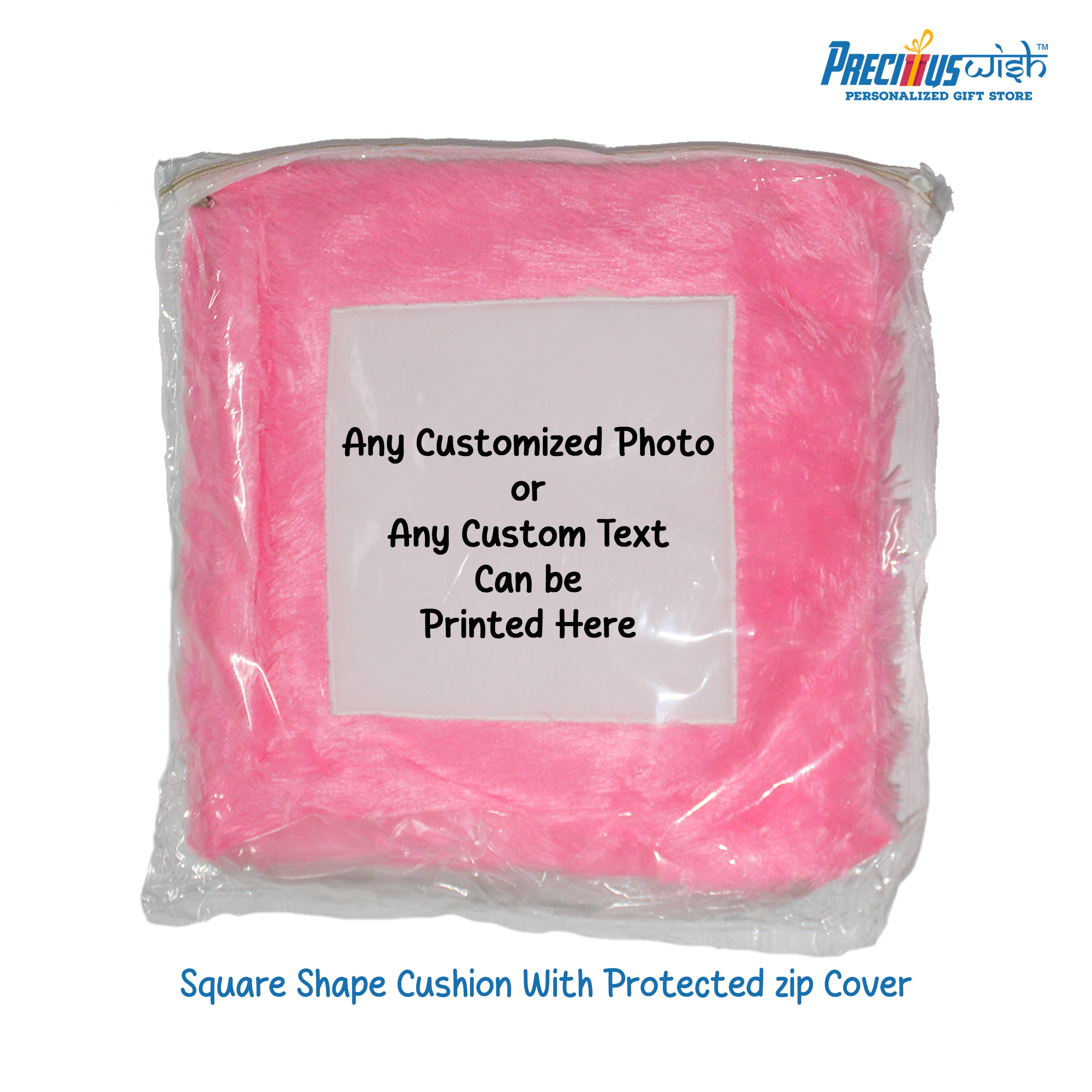 Customized Square Shaped Furr Cushion - Pink Color