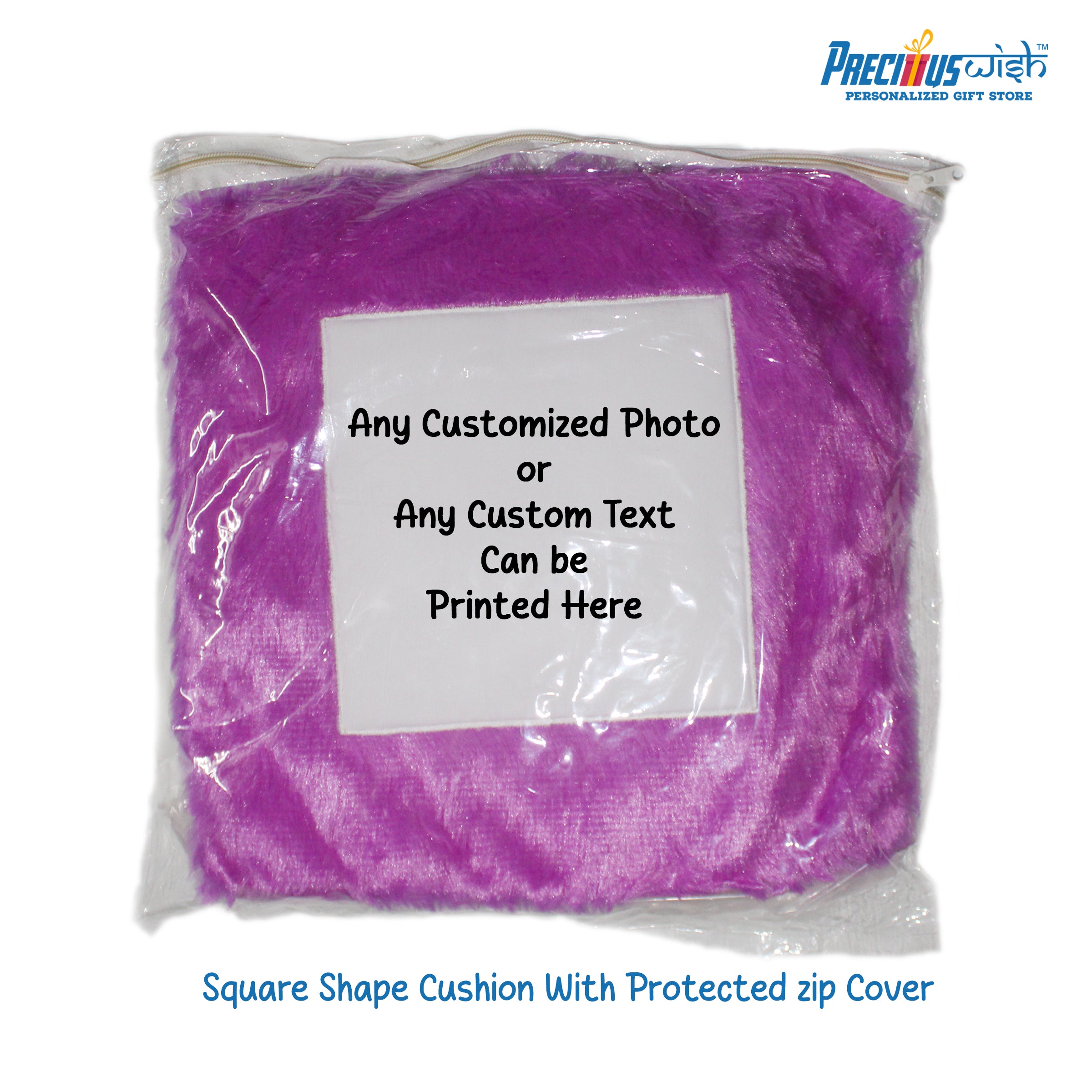Customized Square Shaped Furr Cushion - Purple Color