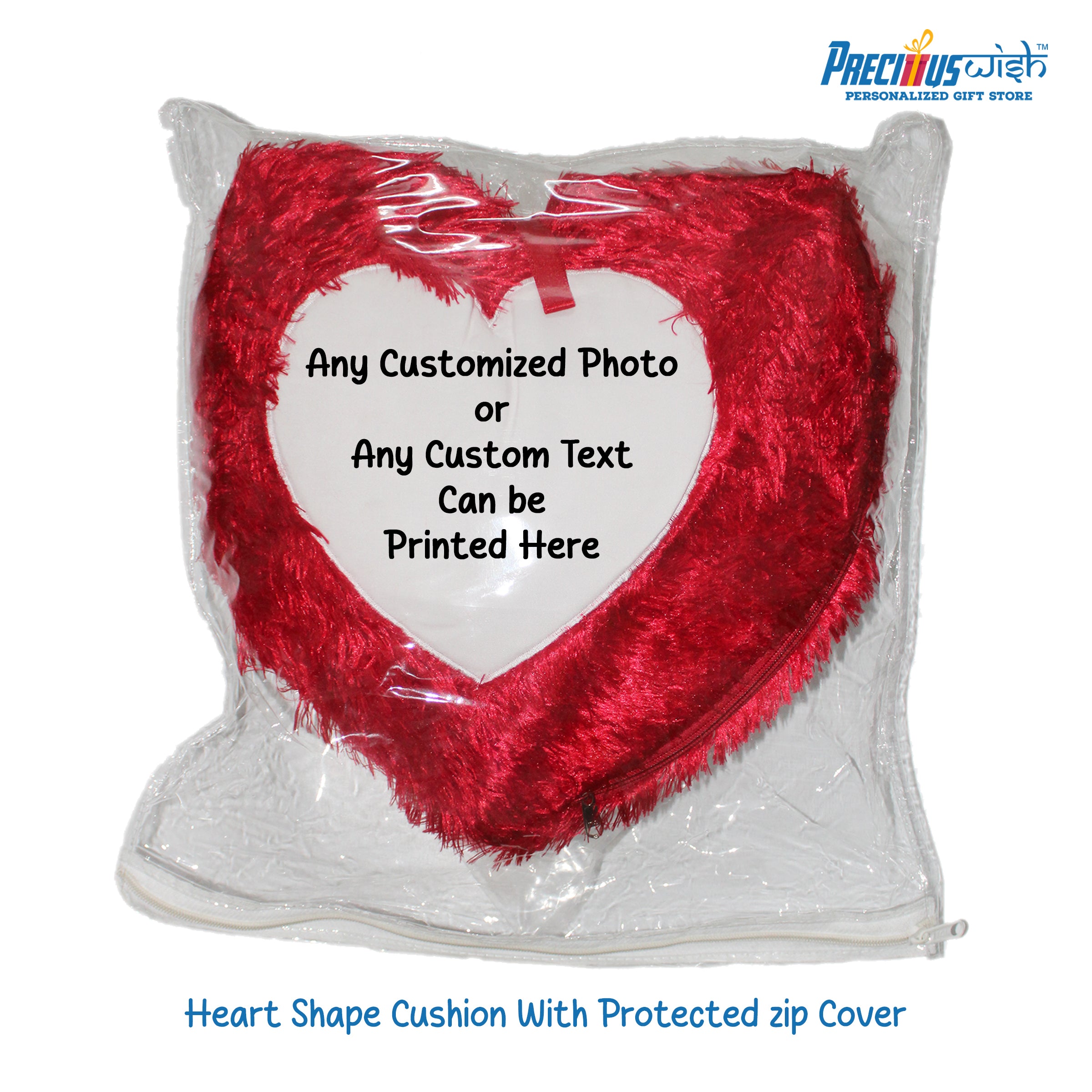 Customized Heart Shaped Furr Cushion - Red Color