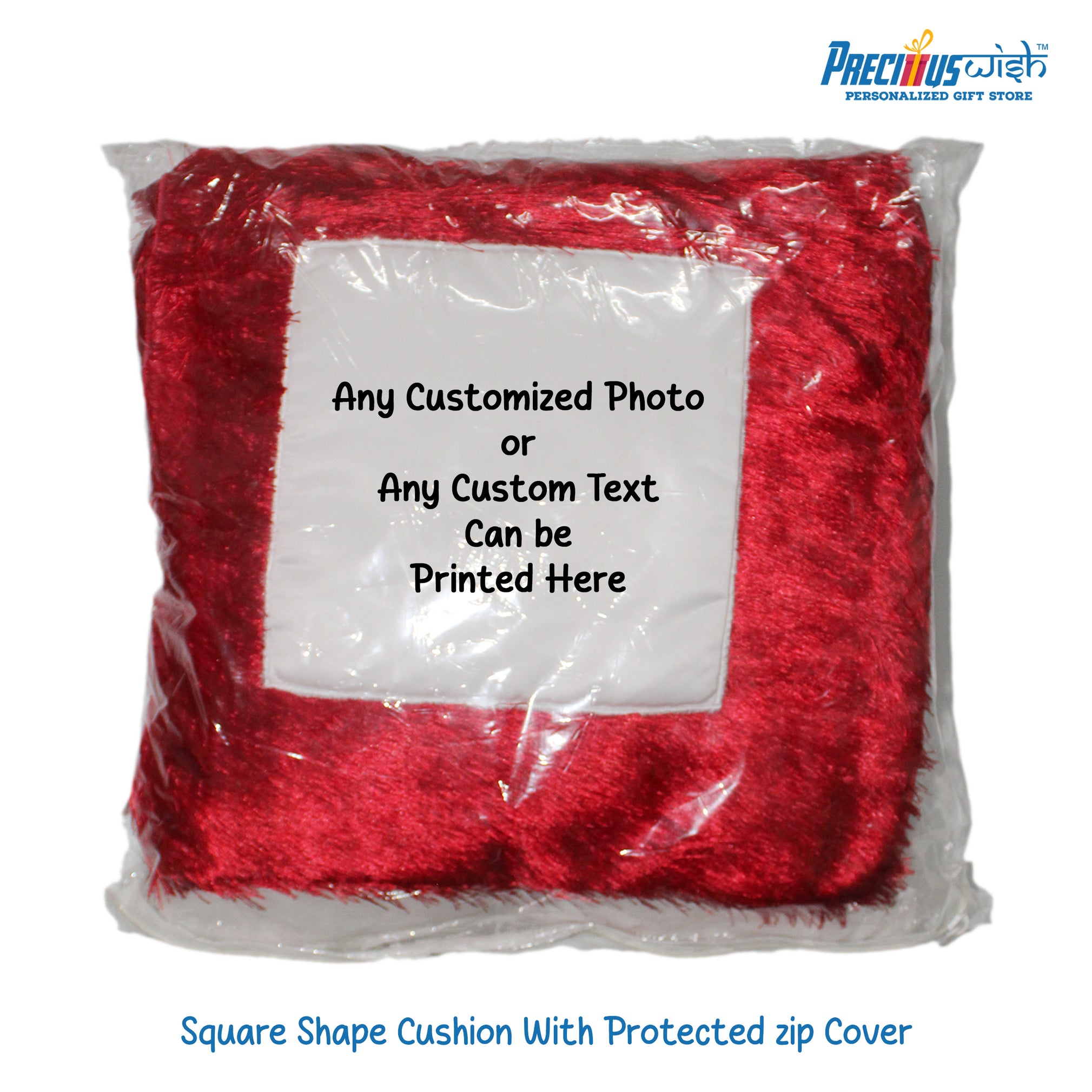 Customized Square Shaped Furr Cushion - Red Color