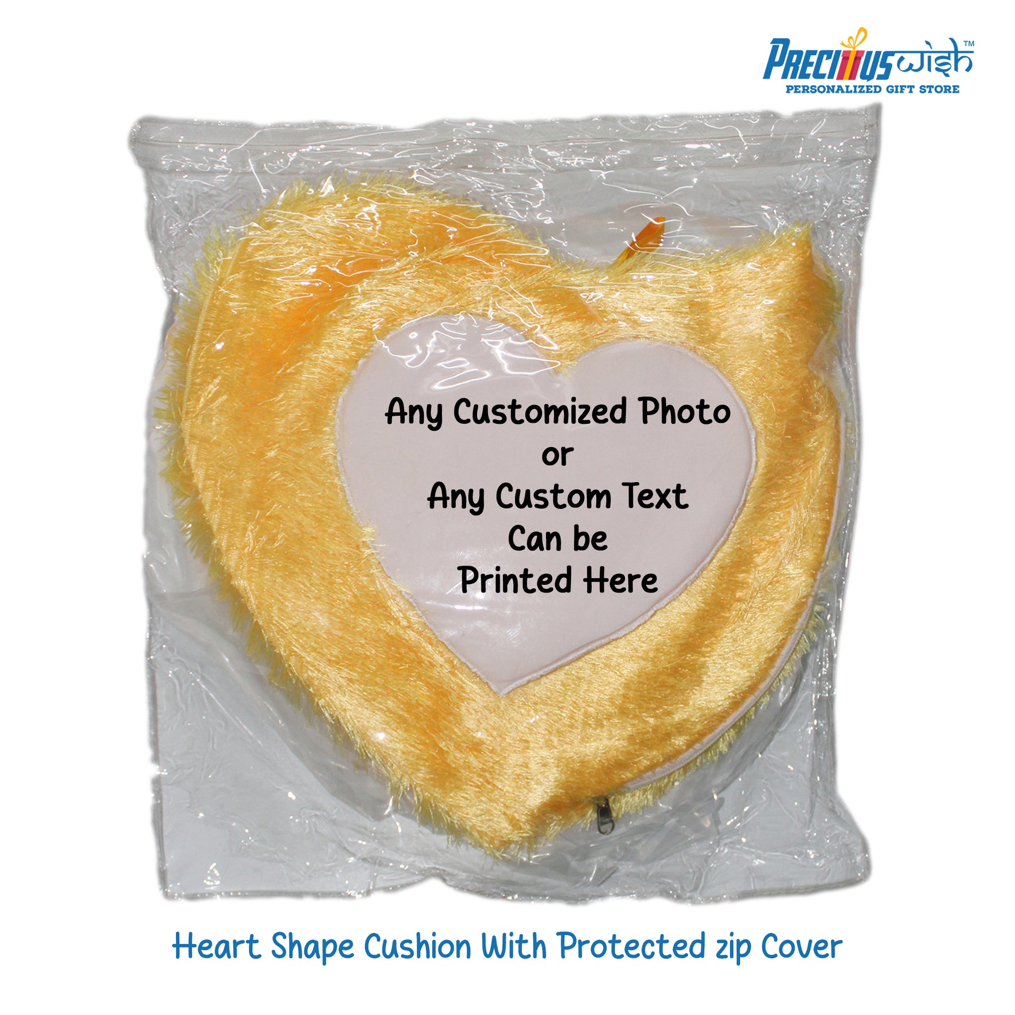 Customized Heart Shaped Furr Cushion - Yellow Color