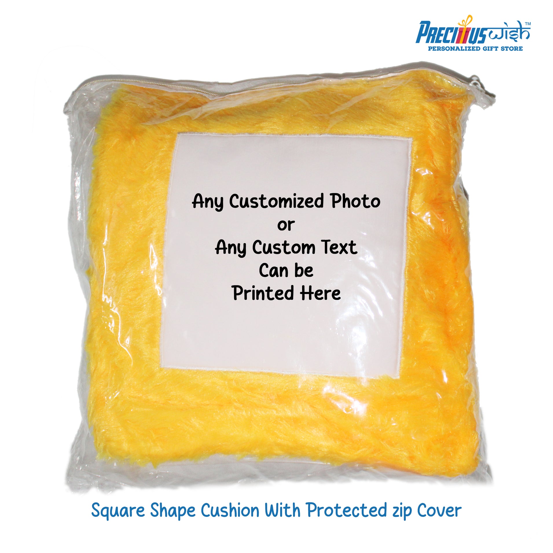 Customized Square Shaped Furr Cushion - Yellow Color