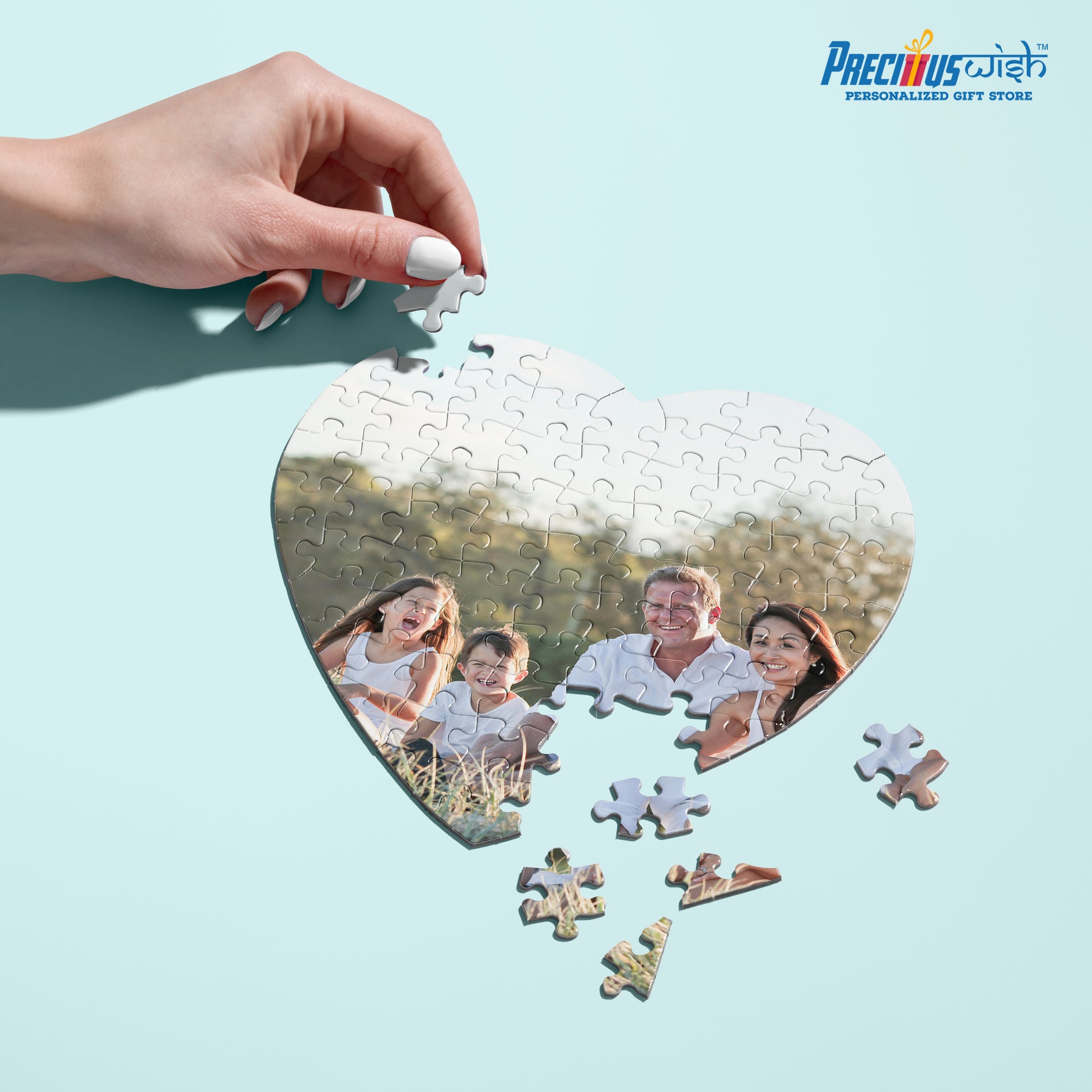 Customized Jigsaw Puzzle With Family Photo Heart Shape